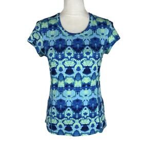 Title Nine Short Sleeve Basic Stretch Shirt Blue Green Athletic Outdoors Size XS